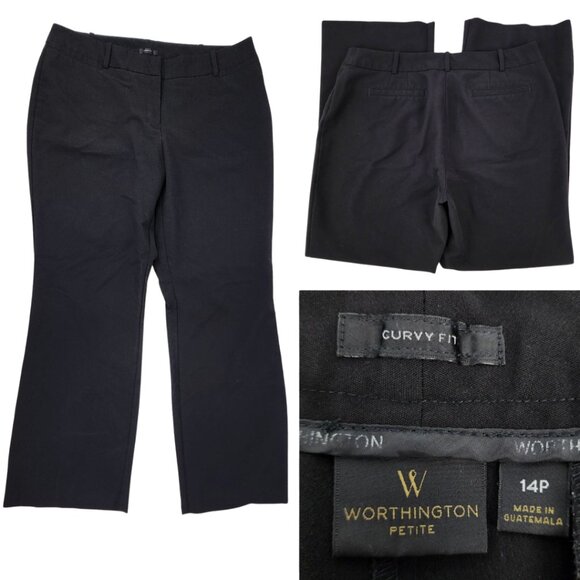 Worthington Curvy Fit Women 14P 14 Petite 34x29 Black Bootcut Career Dress Pants - Picture 1 of 12